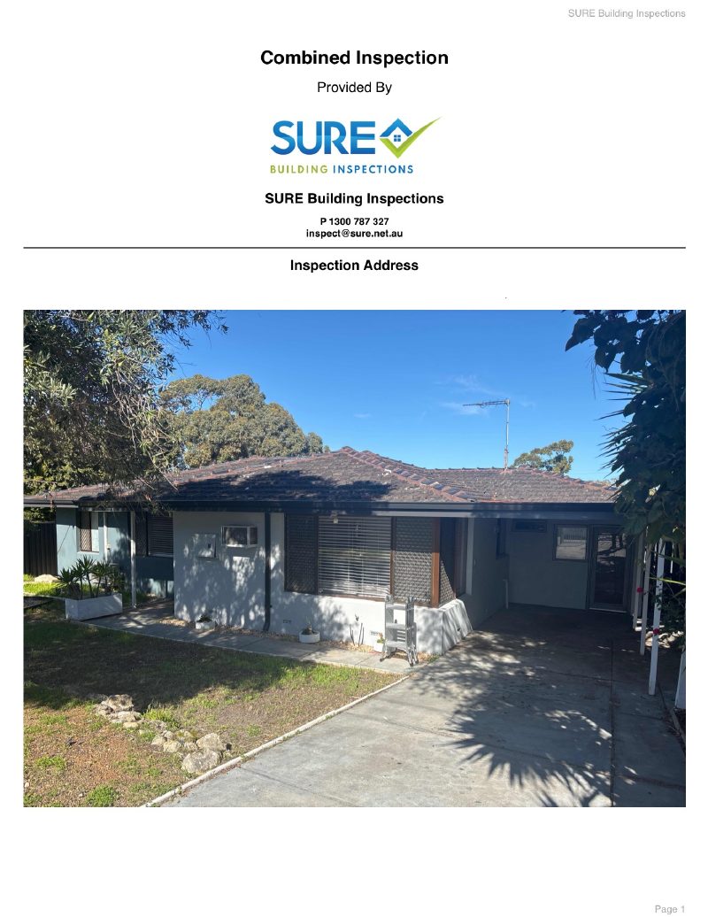 First page of a real SURE combined structural & timber pest inspection report