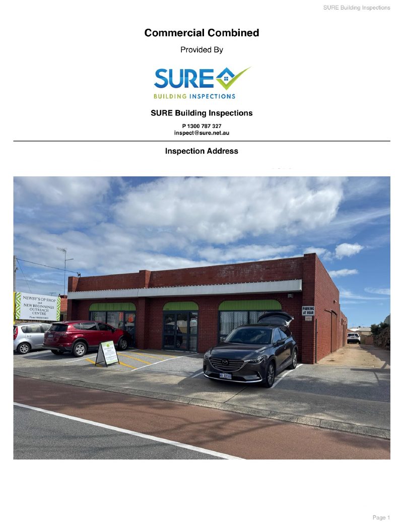 First page of a real SURE commercial combined building & pest inspection report