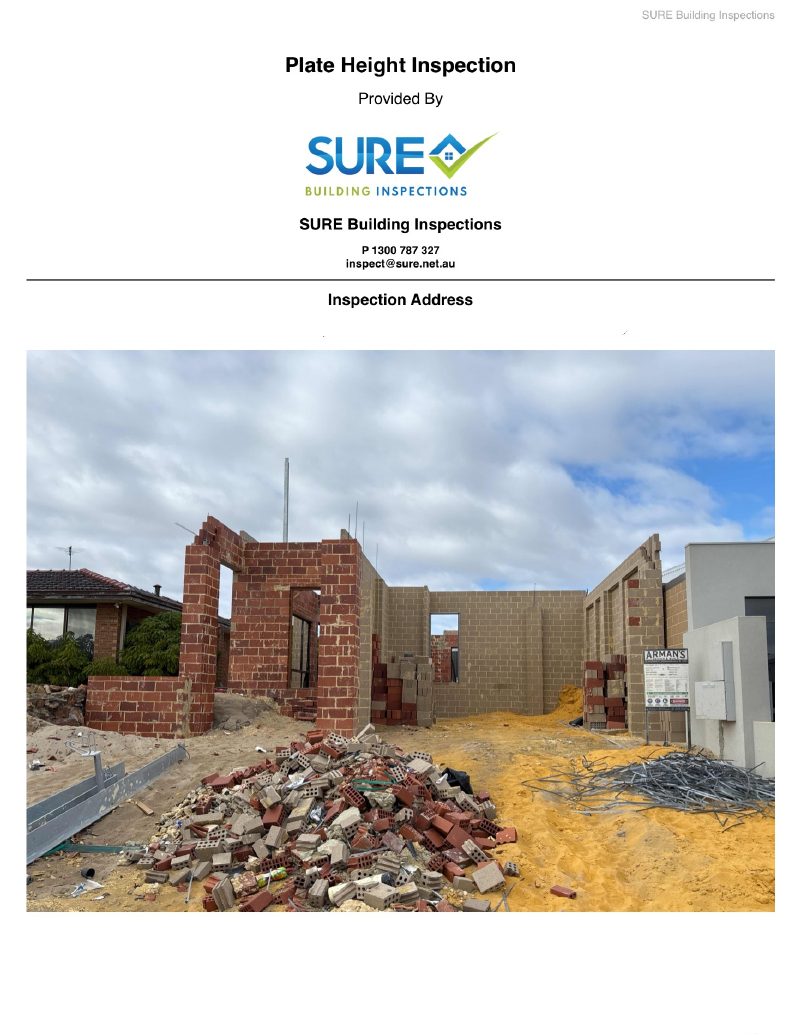 First page of a real SURE plate high inspection (double brick) report