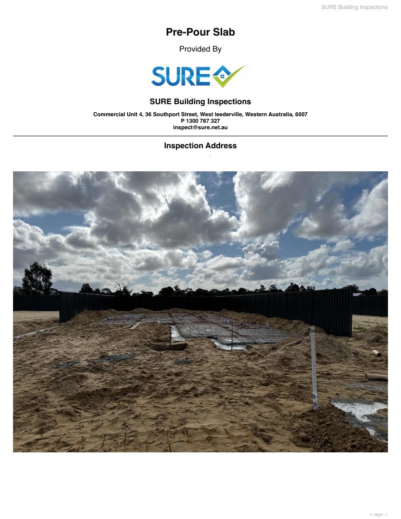 First page of a real SURE pre-pour inspection (double brick) report