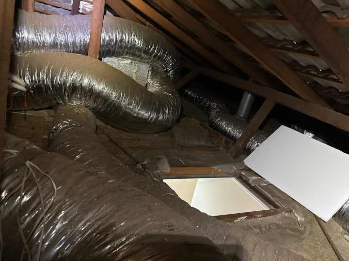 Obstructed Roof Space Timbers — real termite defect photographed in a SURE Building Inspections report