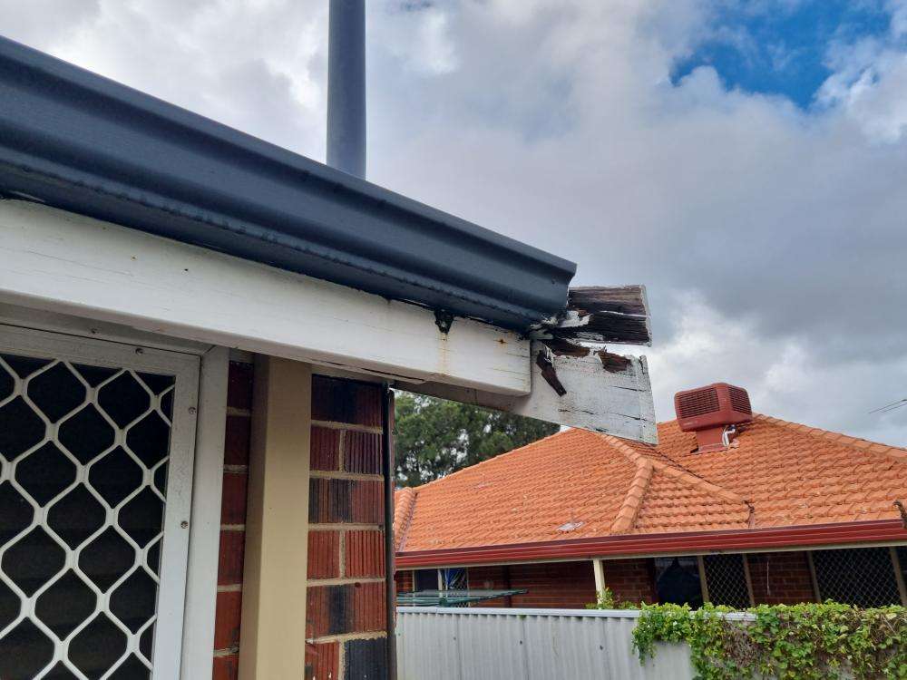 Bowing of Fascia Board — real structural defect photographed in a SURE Building Inspections report