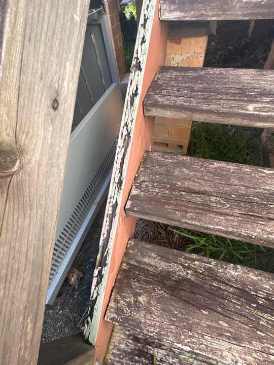Timber Fungal Decay in Stair Stringers — real moisture defect photographed in a SURE Building Inspections report