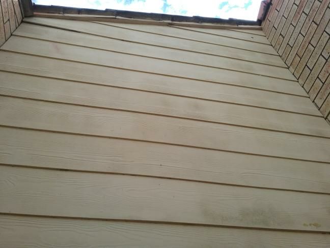 Damp on Exterior Wall from Gutter Leak — real moisture defect photographed in a SURE Building Inspections report
